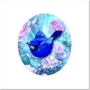 Blue Bird and Flowers Posters and Art